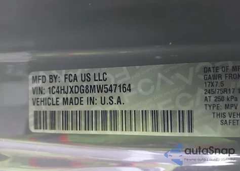 2021 Jeep Wrangler Unlimited Sport 4X4 z USA, uszkodzony, nr VIN 1C4HJXDG8MW547164